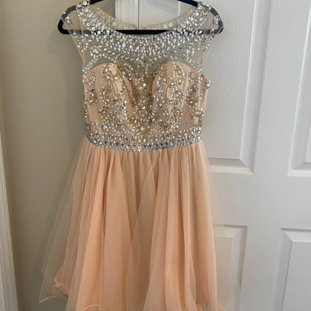 Hebeos Peach Pink Short Prom or Formal Dress